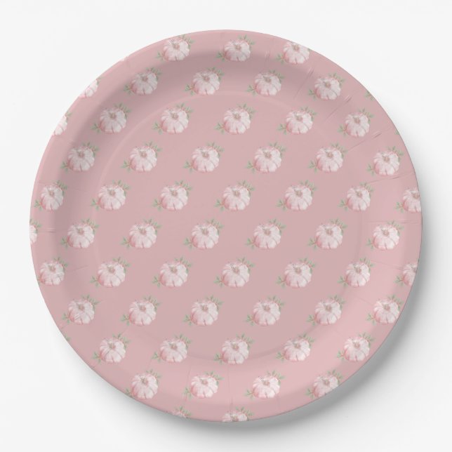 Pink Little Pumpkin Pattern Fall  Paper Plates (Front)