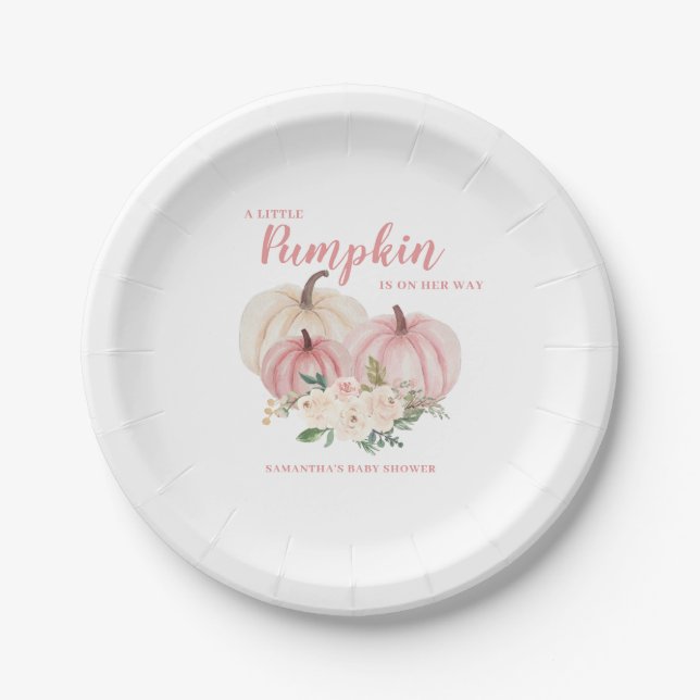 Pink Little Pumpkin Personalized Baby Shower Paper Plates (Front)