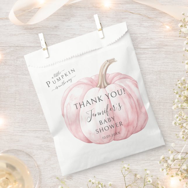 Pink Little Pumpkin Simple Autumn Baby Girl Shower Favor Bag (Clipped)