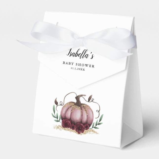 Pink Little Pumpkin Theme Girl Baby Shower Favor Boxes (Front Side)