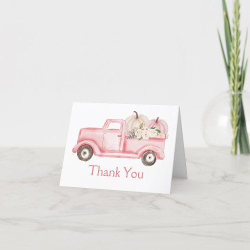 Pink Little Pumpkin Truck Baby Shower Photo Thank You Card