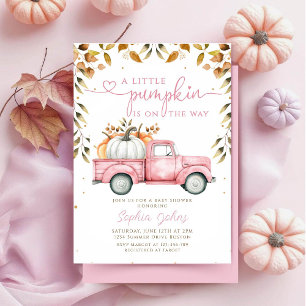 Pink Little Pumpkin Truck Fall girl Baby Shower Invitation