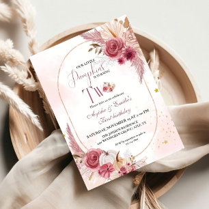 Pink Little Pumpkin Twin Girl2nd Birthday Invitation