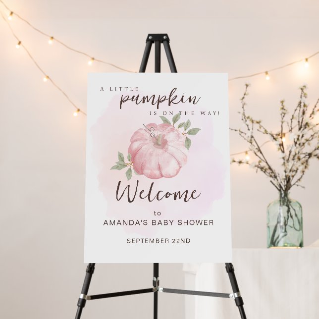 Pink Little Pumpkin Welcome Fall Baby Shower Foam Board (In Situ (Stand))