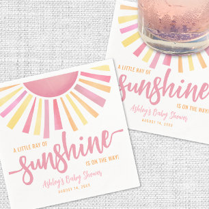 Pink Little Ray Of Sunshine Sun Baby Shower Napkins
