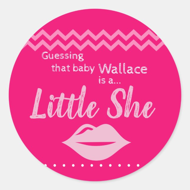 Pink "Little She" Gender Reveal Classic Round Sticker (Front)