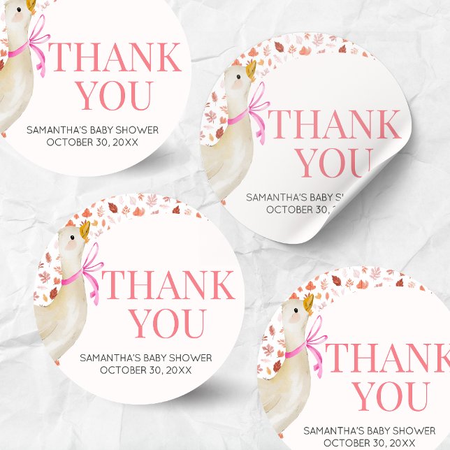 Pink Little Silly Goose Baby Shower Classic Round Sticker (Little Silly Goose Baby Shower Round Sticker)