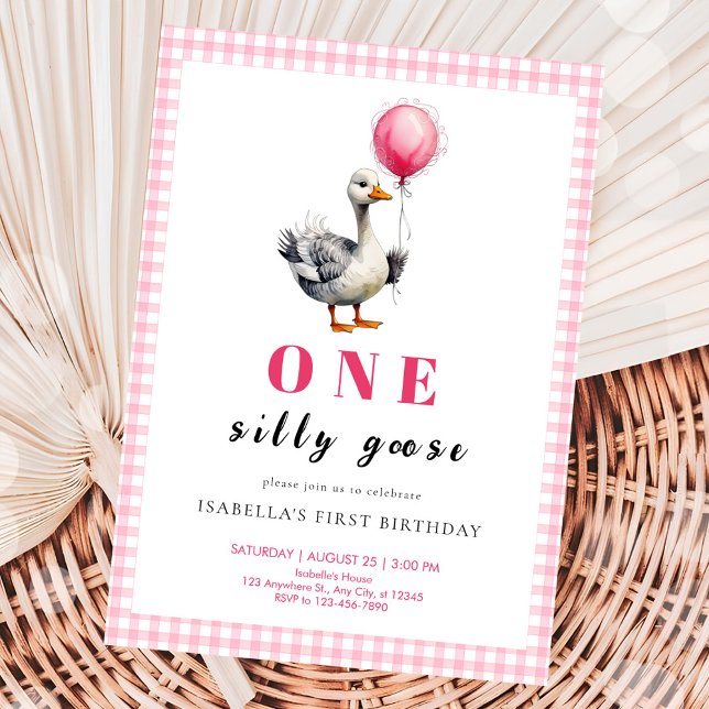 Pink Little Silly Goose Balloon Girl Invitation (Creator Uploaded)