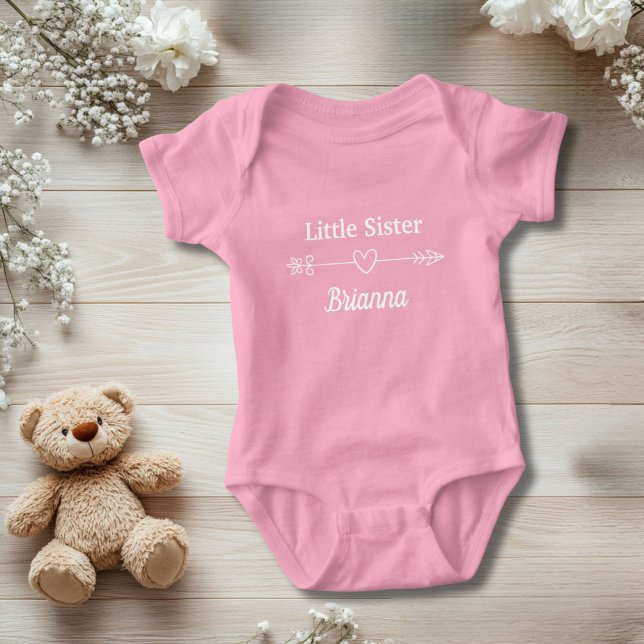 Pink Little Sister Arrow with Heart Boho Baby Girl Baby Bodysuit (Little Sister Personalized Baby Body Suit. A gift for the new little sister)