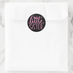 Pink little Sister Typography With glitter Classic Round Sticker
