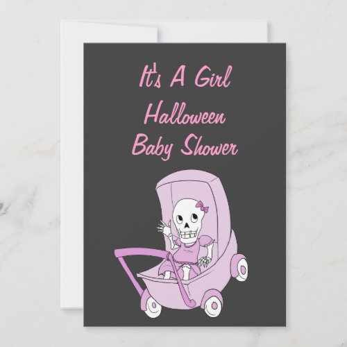 Pink Little Skeleton Baby Shower Invitation Cards