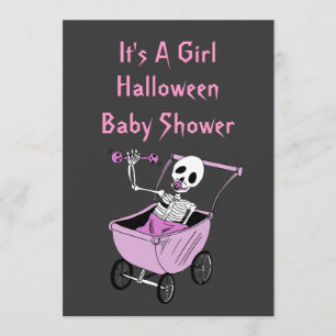 Pink Little Skeleton Baby Shower Invitation Cards