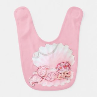 Pink Little Sleeping Mermaid Girls Baby Bib