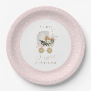Pink Little Snowflake Baby Shower Paper Plates