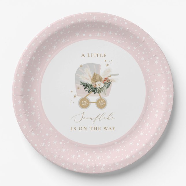 Pink Little Snowflake Baby Shower Paper Plates (Front)