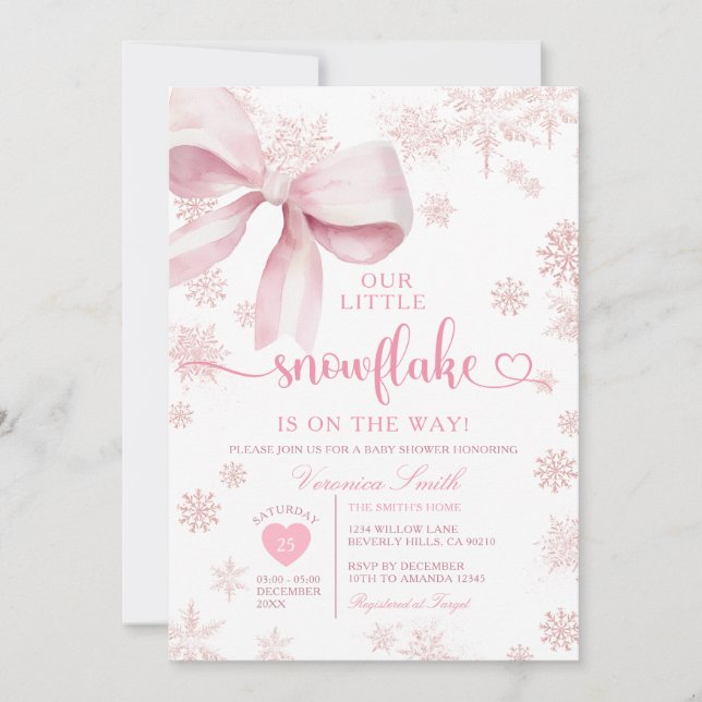 Pink Little Snowflake Baby Shower Winter Party Invitation (Front)