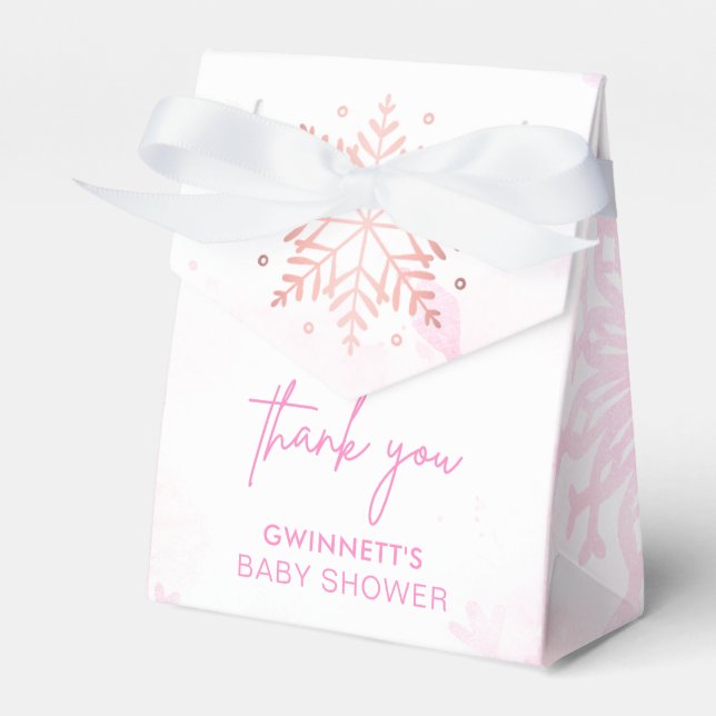 Pink Little Snowflake Girl Baby Shower  Favor Boxes (Front Side)
