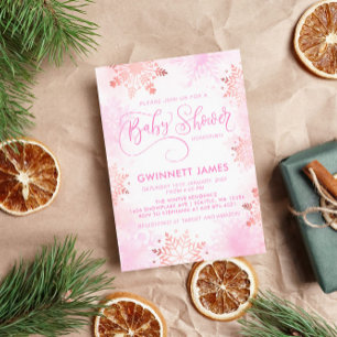 Pink Little Snowflake Girl Baby Shower Invitation