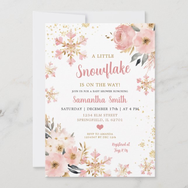 Pink Little Snowflake On The Way Christmas Shower Invitation (Front)