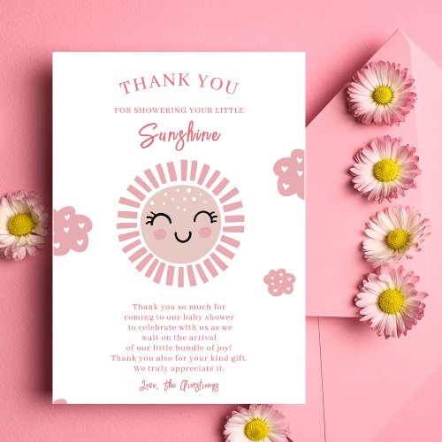 Pink Little Sunshine Girl Baby Shower  Thank You Card