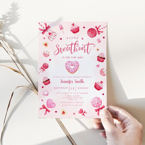 Pink Little sweetheart is on the way baby shower Invitation