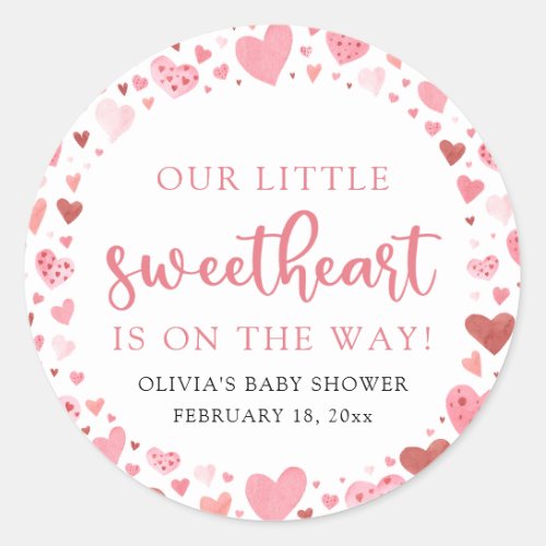 Pink Little Sweetheart Valentines Day Baby Shower Classic Round Sticker