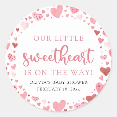 Pink Little Sweetheart Valentines Day Baby Shower Classic Round Sticker
