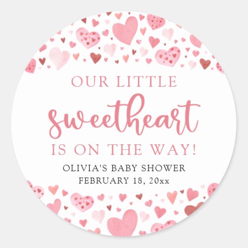 Pink Little Sweetheart Valentines Day Baby Shower Classic Round Sticker