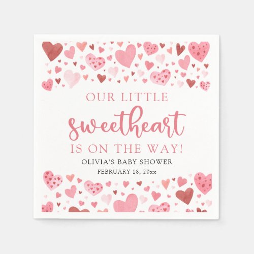 Pink Little Sweetheart Valentines Day Baby Shower Napkins