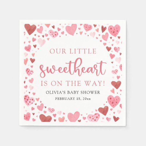 Pink Little Sweetheart Valentines Day Baby Shower Napkins