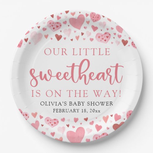 Pink Little Sweetheart Valentines Day Baby Shower Paper Plates