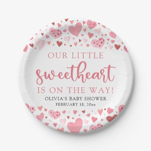 Pink Little Sweetheart Valentines Day Baby Shower Paper Plates