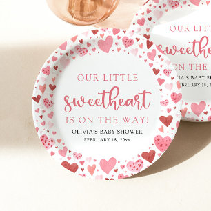 Pink Little Sweetheart Valentine's Day Baby Shower Paper Plates