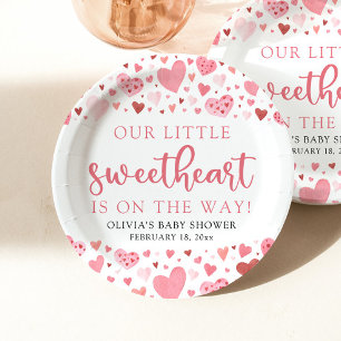 Pink Little Sweetheart Valentine's Day Baby Shower Paper Plates