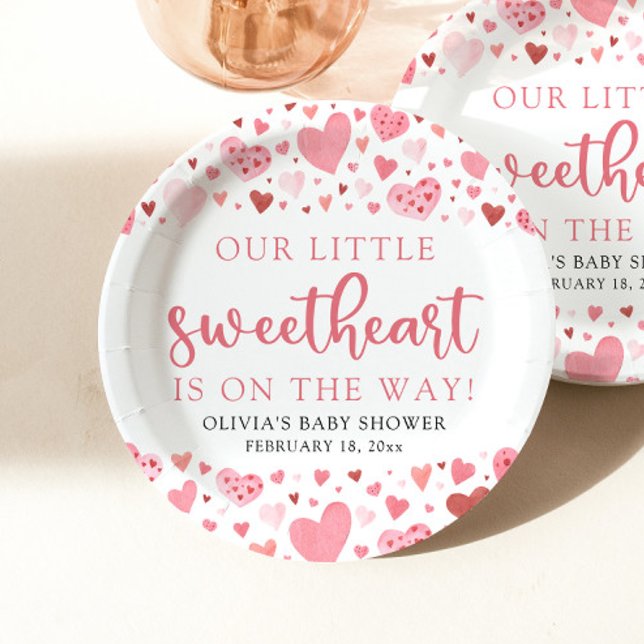 Pink Little Sweetheart Valentine's Day Baby Shower Paper Plates (Creator Uploaded)