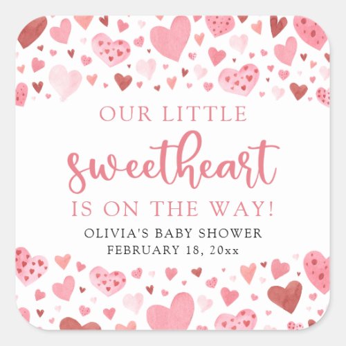 Pink Little Sweetheart Valentines Day Baby Shower Square Sticker