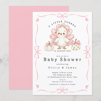 Pink Little Turkey Baby Shower Invite