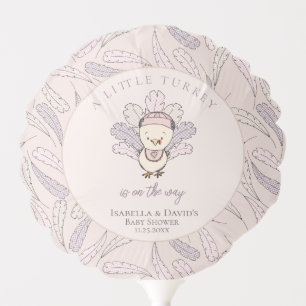Pink Little Turkey & Feathers Fall Baby Shower Balloon