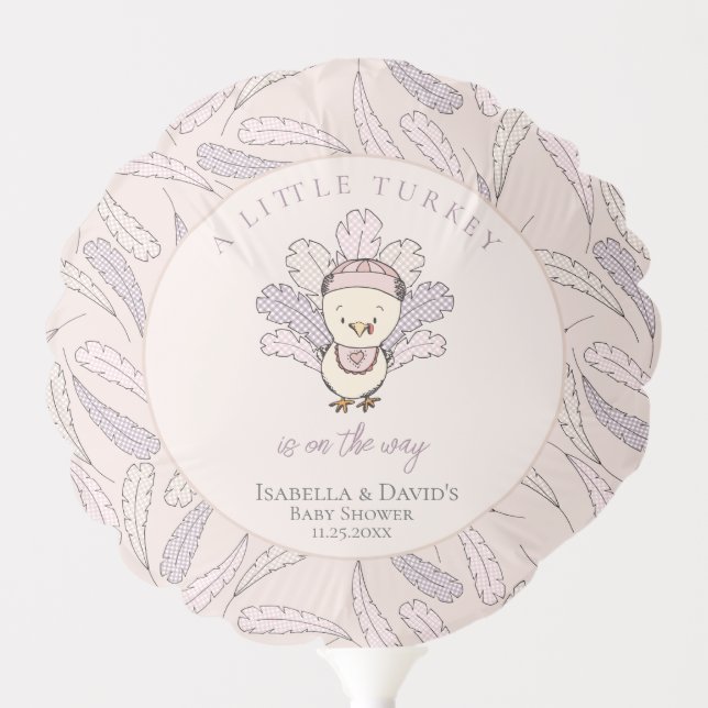 Pink Little Turkey & Feathers Fall Baby Shower Balloon (Front)