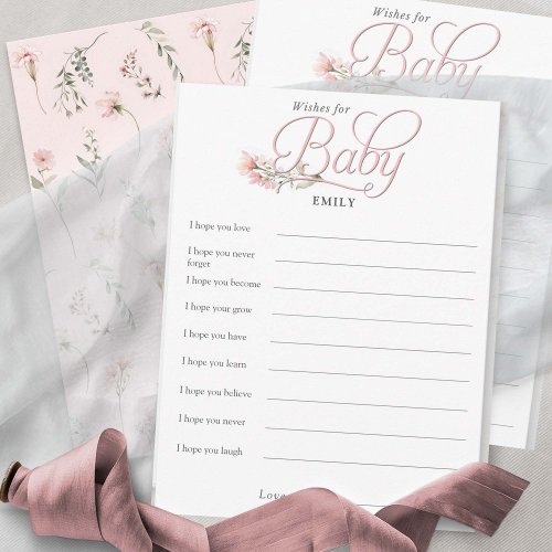 Pink little Wildflower Baby Girl Wishes for Baby Advice Card