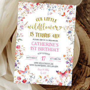 Pink Little Wildflower Girl 1st Birthday Invitation