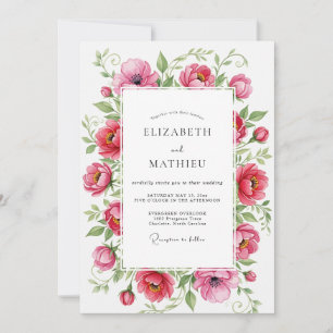 Pink Lively Botanical Spring Wedding Invitation
