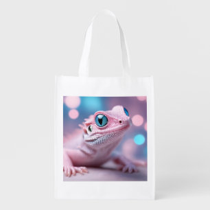 Pink Lizard with Blue Eyes Grocery Bag