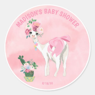 Pink Llama Alpaca Girls Baby Shower Classic Round Sticker