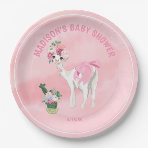 Pink Llama Alpaca Girls Baby Shower  Paper Plates