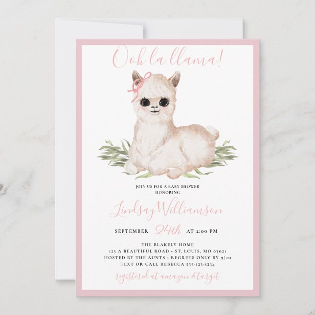 Pink Llama Baby Shower Invitation (Front)