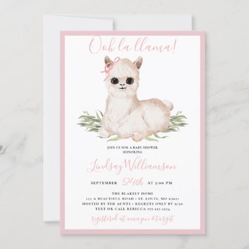 Pink Llama Baby Shower Invitation