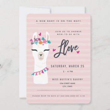 Pink Llama Baby Shower Invitation // Llama Love by LaurEvansDesign at Zazzle