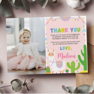 Pink Llama Birthday Photo Thank You Card