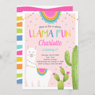 Pink Llama Cactus Birthday Invitation